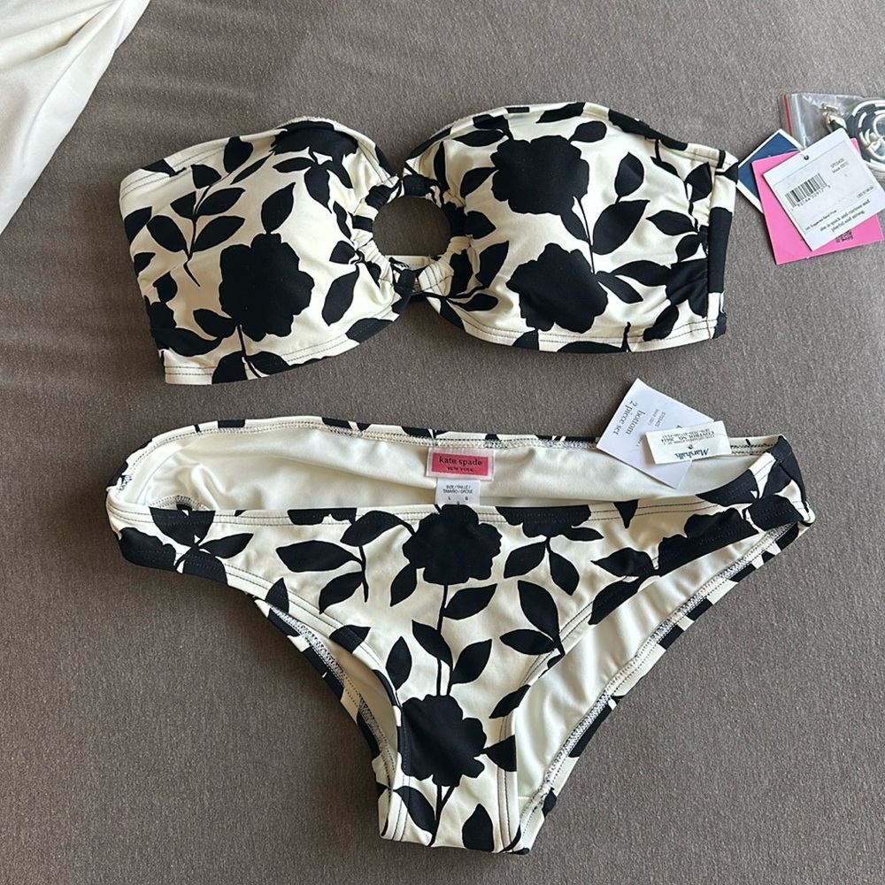 NWT Kate Spade Black & Cream floral Bikini